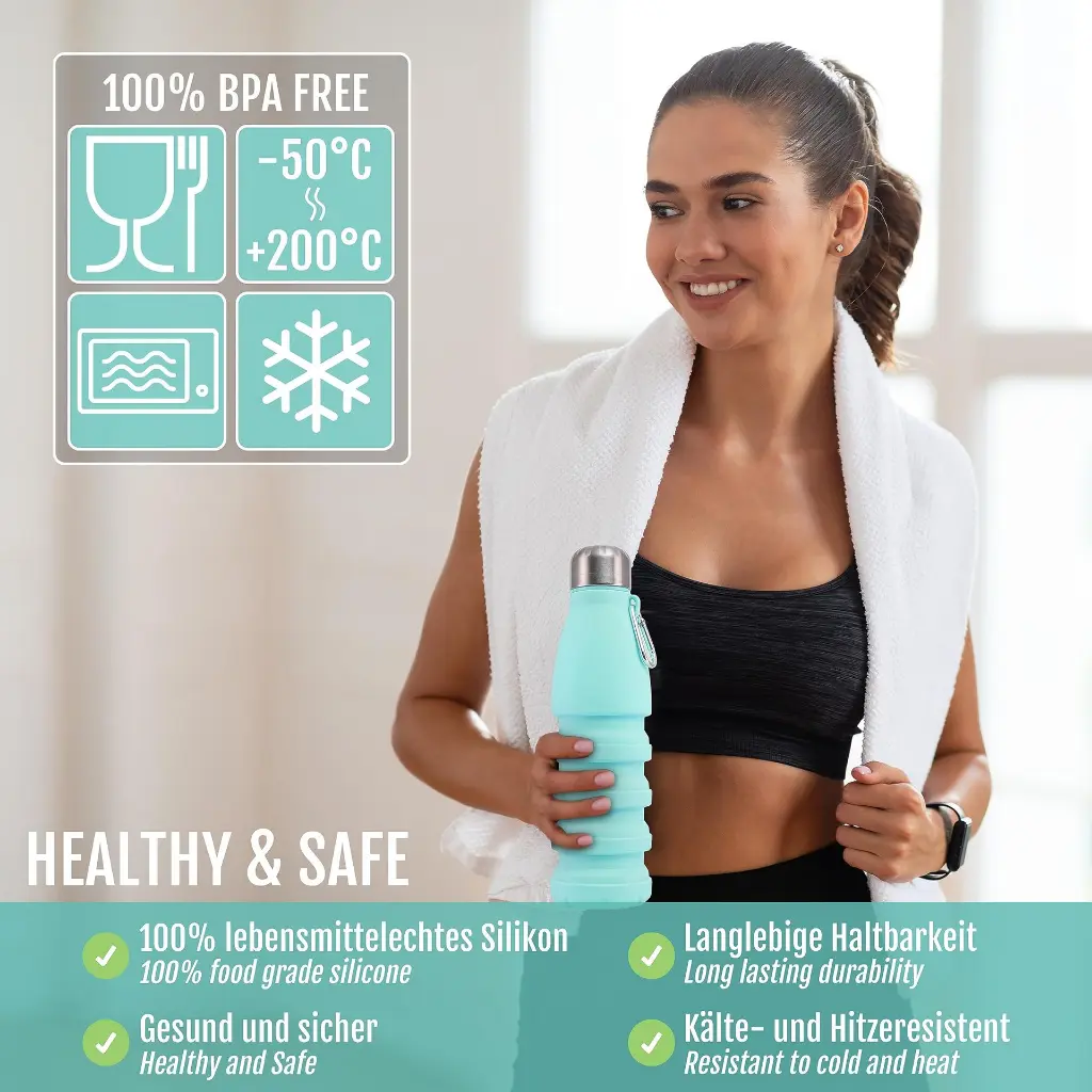 High-quality foldable silicone water bottle, BPA-free, odourless, non-toxic, temperature-resistant, 550 ml for sports, fitness, outdoor, camping or travel 5.webp