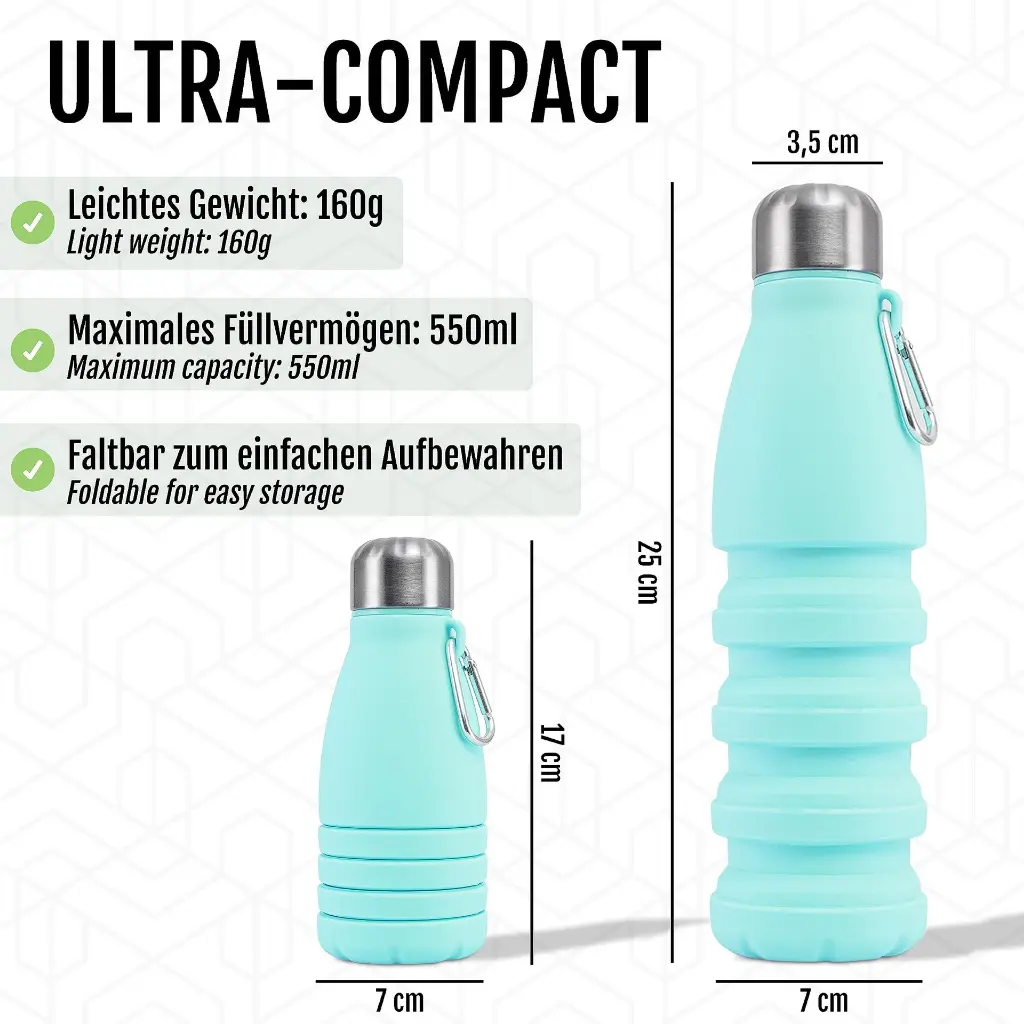 High-quality foldable silicone water bottle, BPA-free, odourless, non-toxic, temperature-resistant, 550 ml for sports, fitness, outdoor, camping or travel 4.webp