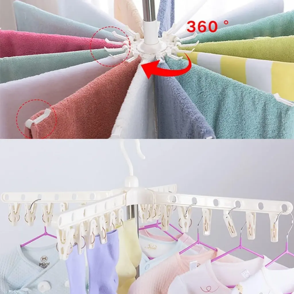 3 Tiers Foldable Towel Drying Rack Baby Clothes Laundry Rack with Underwear Clips Saving Space.webp