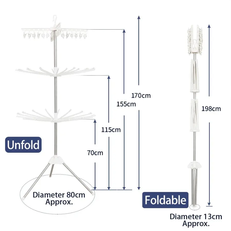 3 Tiers Foldable Towel Drying Rack Baby Clothes Laundry Rack with Underwear Clips Saving Space5.webp