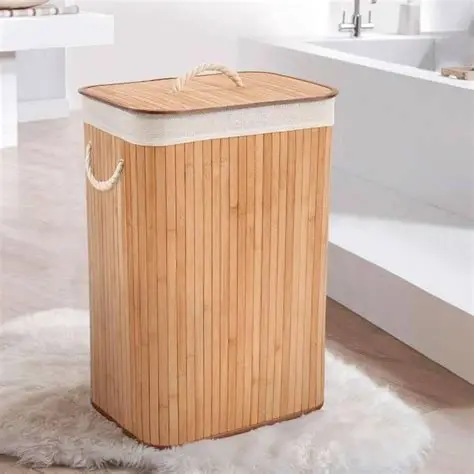 Foldable Storage Hamper Natural Bamboo Laundry Basket Removable Washable Lining