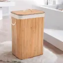 Foldable Storage Hamper Natural Bamboo Laundry Basket Removable Washable Lining