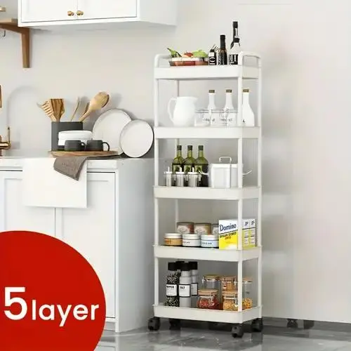 5-Tier Rolling Cart, Multipurpose Utility Cart, Rolling Carts with Lockable Wheels, Storage Cart Craft Cart Organizer for Bathroom Laundry Kitchen, Used as book art snack lash makeup diaper cart, White