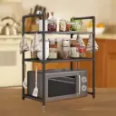 Microwave Storage Rack for Kitchen, Adjustable Countertop, Kitchen Shelf, Oven Organizer with Hooks, Raised Design