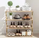 4 Tier Bamboo Foldable Wooden Shoe Rack, Natural Space Saving Footwear Free Standing Shelf | Living Room Modern Style Enhanced Storage Capacity Multipurpose Rack
