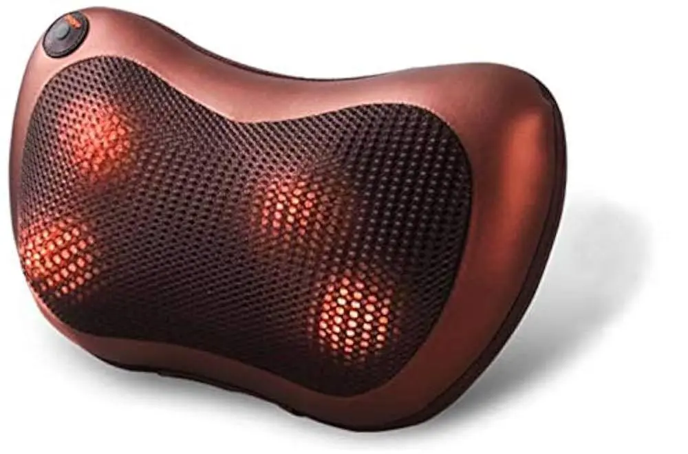 Body Massager for Car and Home for Anti Stress Pain Relief with Relaxing Rolling Balls Massager, Neck & Shoulders Massage Pillow, Head with Magnet Vibrator, Electric Heating, Kneading Therapy, Faux Leather Material, 8 Massager Nodes, Convenient Hand Controller