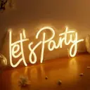 LED Neon Sign "Let's Party" and "Happy Birthday" - Creative Letter Lighting for Bedroom, Bar, Coffee Shop Decor - USB Powered, Wall Hanging, No Battery - Multipurpose Atmospheric Light for Party and Gatherings