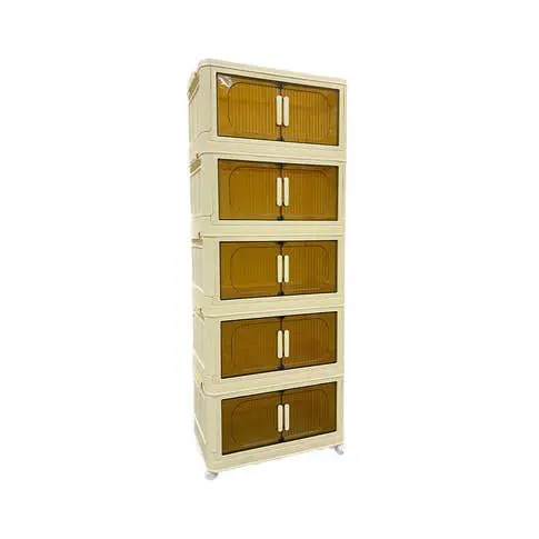 5-Layer Multi-Functional Stackable Cabinet Storage Box with Wheels, Drawing Room Stackable Folding Plastic Storage Box with Double Doors