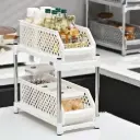 Multi-Purpose Sink Organizer with 2-Layer Sliding Drawer, Black White Plastic, Easy Installation, Suitable for Kitchen, Laundry, Bathroom White