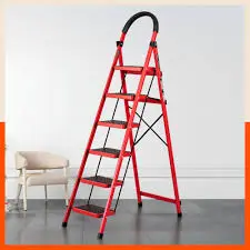 Foldable Iron Ladder 4 Steps Red