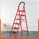 Foldable Iron Ladder 4 Steps Red