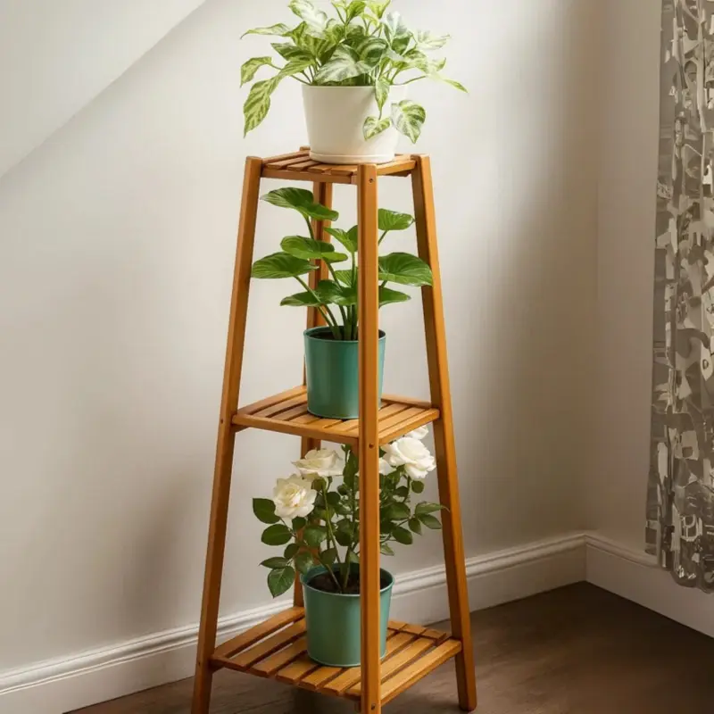 3-Tier Bamboo Plant Stand for Indoor Plants - Space-Saving Planter Shelf Rack