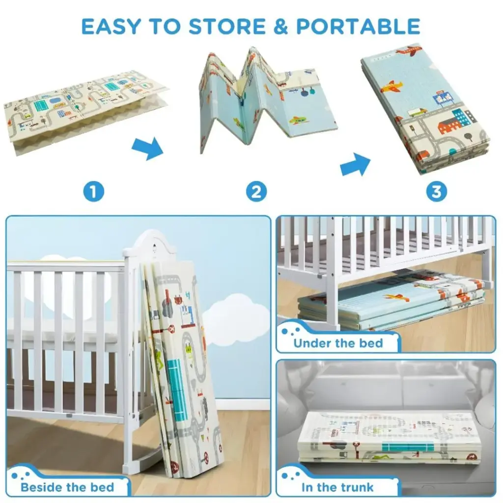 Extra Large Baby Play Mat 180x200cm – Foldable Waterproof Kids Crawling Mat with Animal Print, Thick Non-Slip Floor Mat for Nursery & Living Room