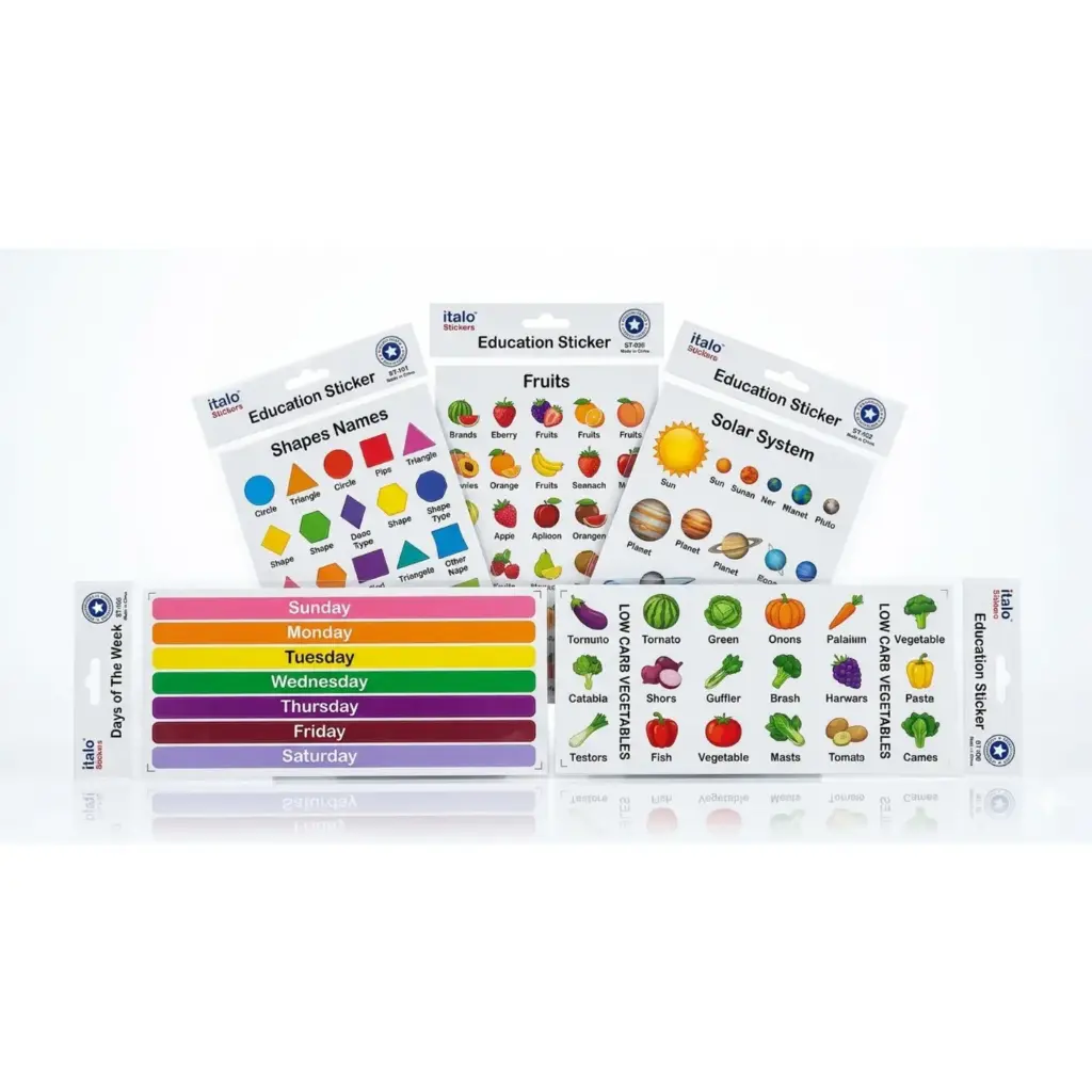 Kids Learning Chart Set – Educational Posters for Alphabets, Numbers, Shapes, Colors, Fruits & Days – Preschool Classroom & Nursery Wall Charts