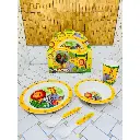 Random Design - Kids Dinner Set 5 Pcs Bamboo Fiber Baby Feeding Set Plate Bowl Cup Spoon Fork Eco Friendly Non Toxic Tableware for Toddlers Children Cute Cartoon Design Meal Set