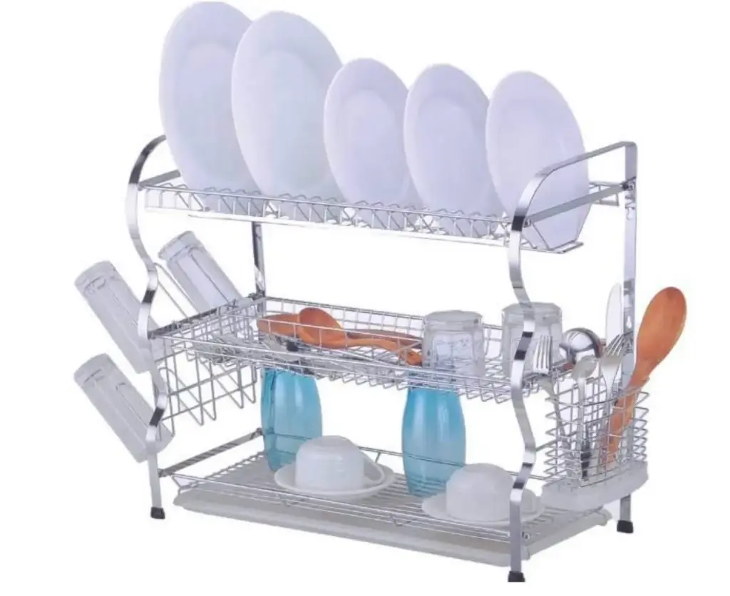 Premium 3-Tier Chrome Plated Dish Drainer Rack with Wall Hang- Ultimate Kitchen Organizer for Qatar Homes