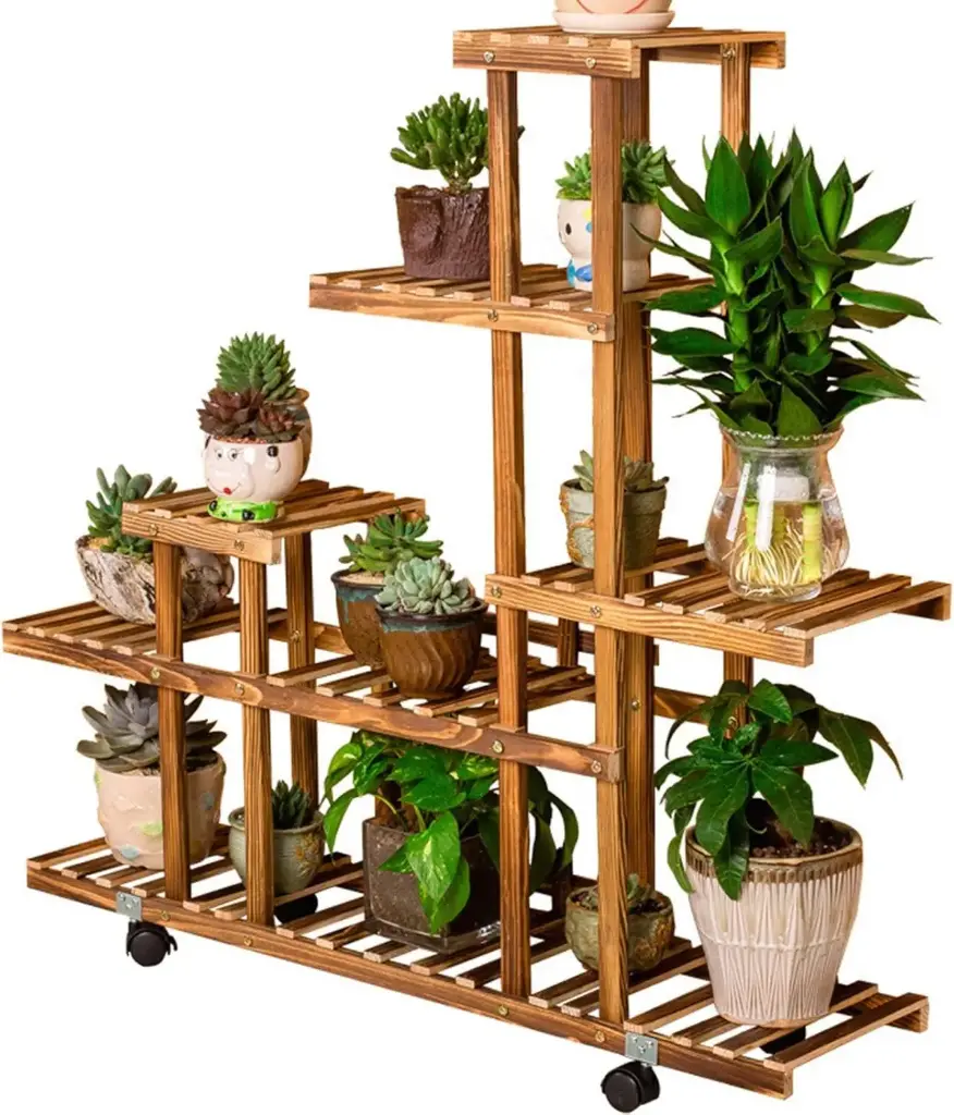 Stylish Wooden Plant Stands with wheels-Perfect for Qatar’s Balconies,Living Rooms,Gardens