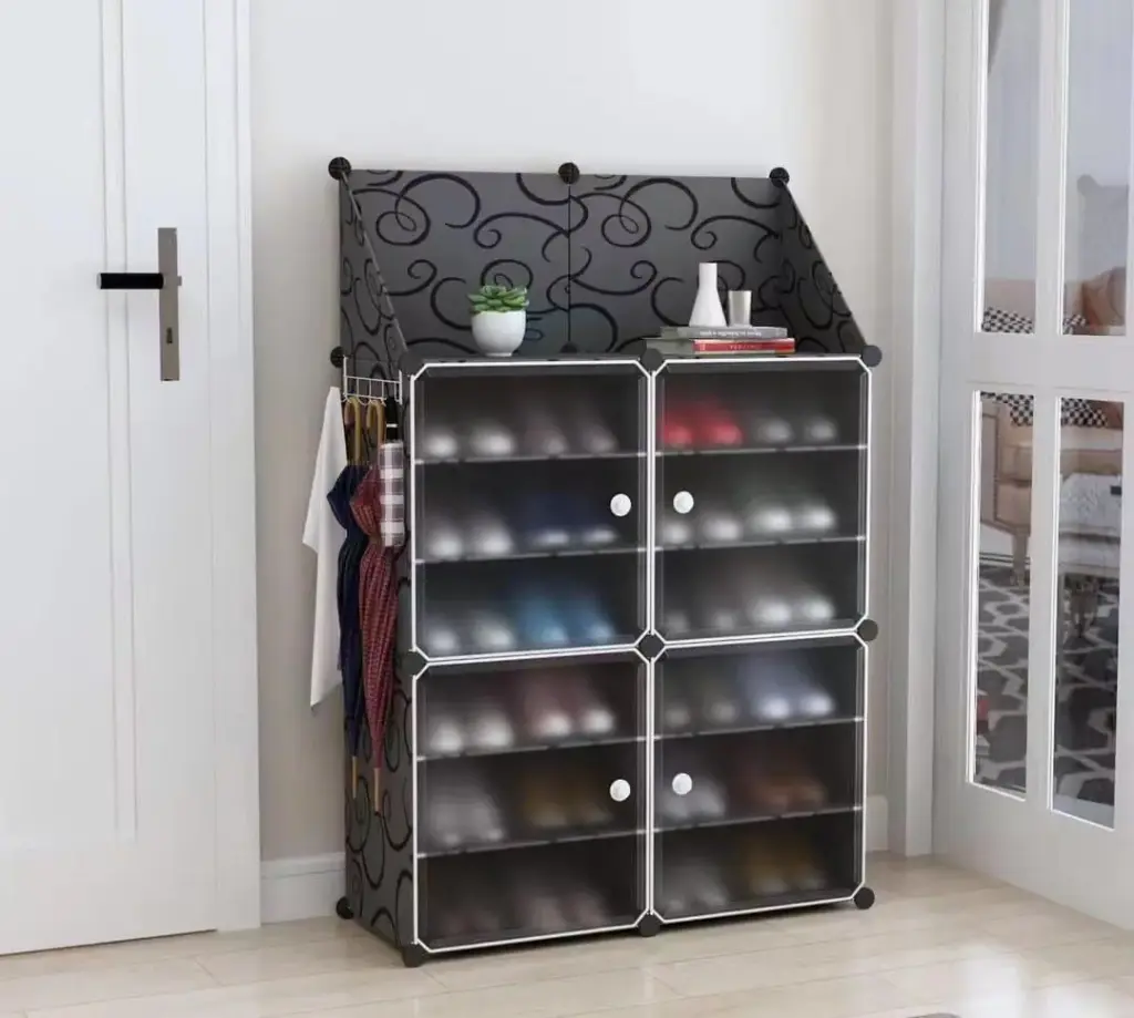 Entryway Coat Shoe Rack |Multilayer,Dustproof Shoes Cabinet with 4 Doors DIY Shoe Rack