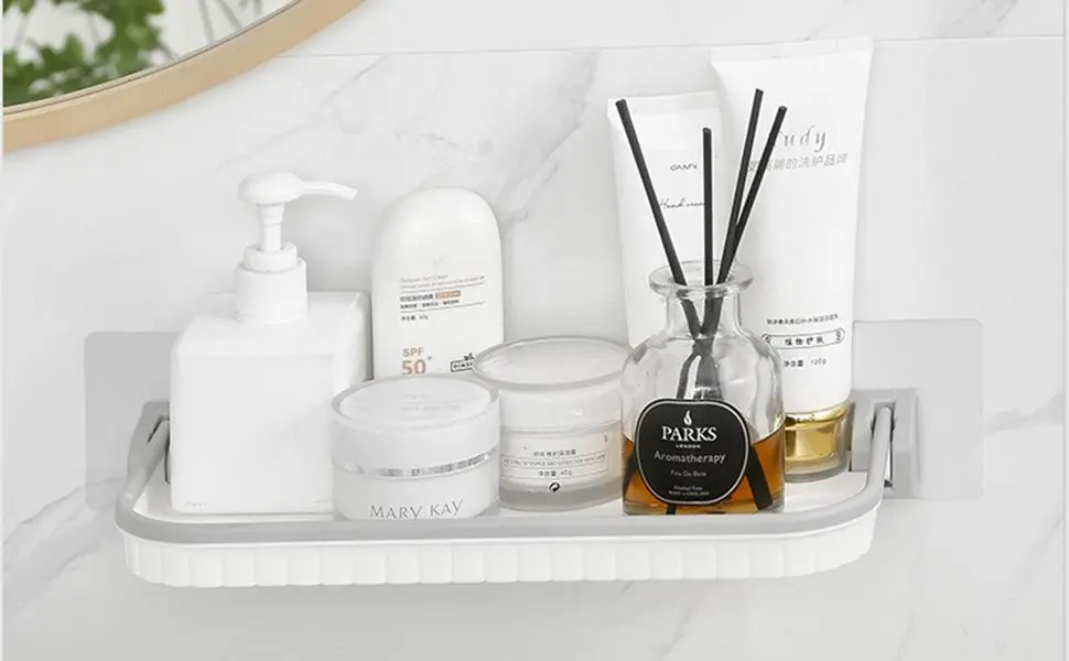 Folding Wall Storage Shelf, No Drilling Shower Shelf - Self Adhesive Shower Basket - Plastic Bathroom Shelf - Wall Shelf for Bathroom and Kitchen