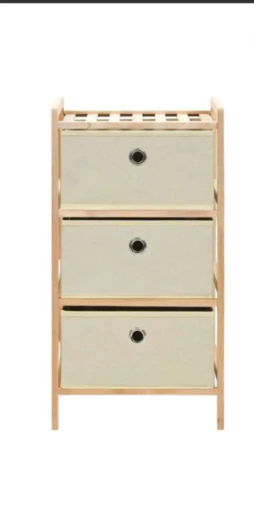 Storage Rack With 3 Fabric Baskets Cedar Wood Beige Dressers & Chests Of Drawers,Wardrobe Organiser,Stackable Storage Drawers
