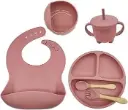 Baby Silicone Cutlery Set, Kids Tableware Feeding Suction Cup Bowl Bib Plate Spoon Toddler Dining Set