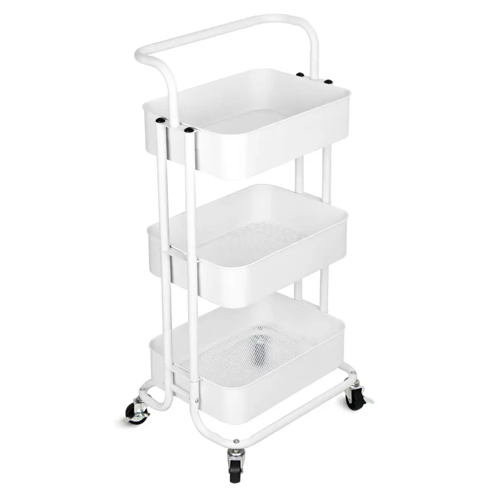 3-Tier Trolley Cart Organizer - Stackable Basket Rack for Kitchen and Pantry Storage