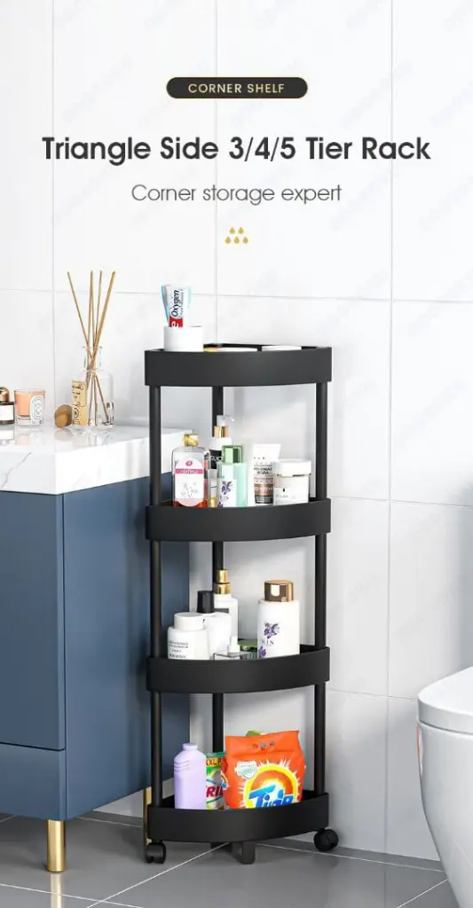 Corner Storage Rack, Multi Tier Cosmetic Kitchen Bathroom Shelf Organizer