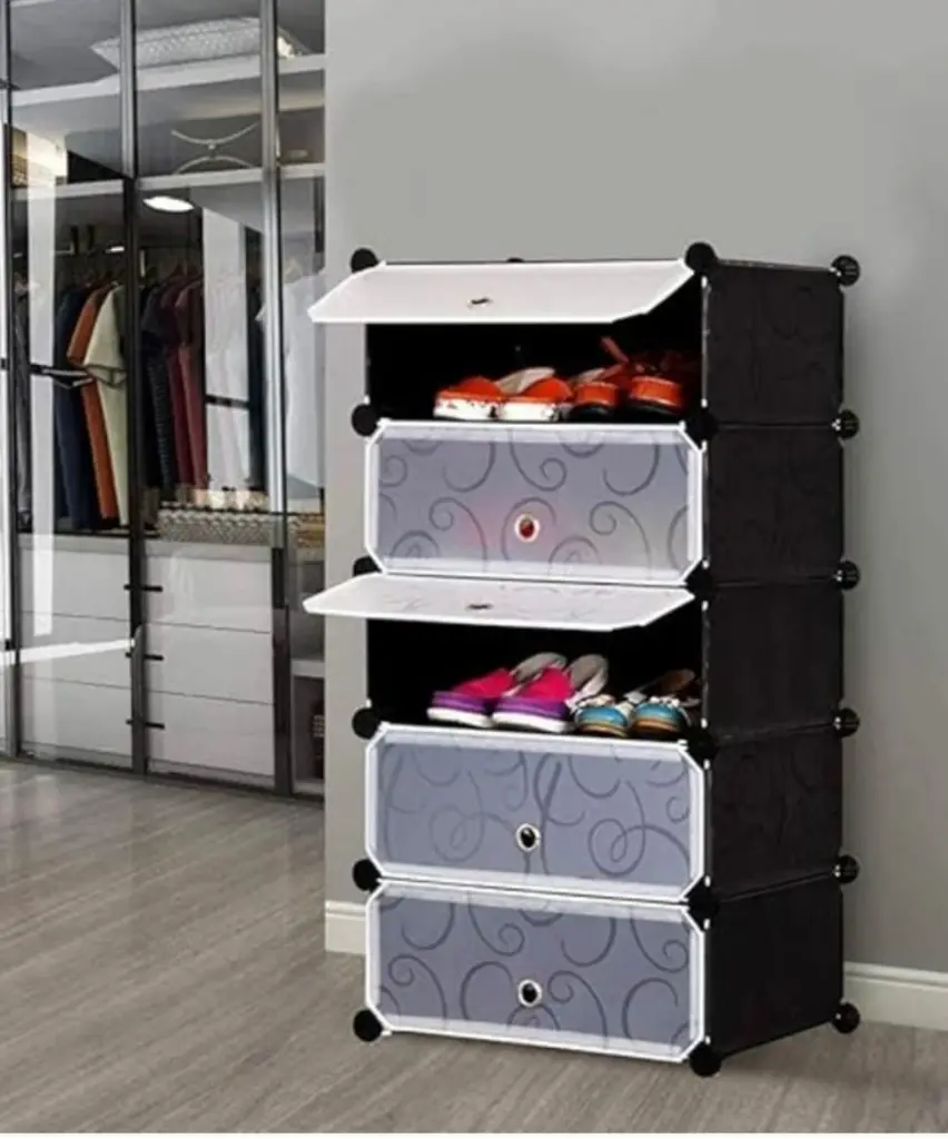 5 Layer DIY Shoe Storage Rack, Dustproof Shoes Cabinet with Doors