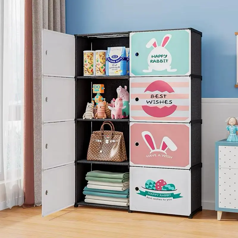 New Cartoon Plastic Children's Wardrobe Foldable Baby Cabinet Storage Cloth blanket Wardrobe With Magnetic Suction Door