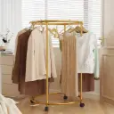 Floor Standing Iron Clothes Drying Rack With Wheels Multifunctional Rotating Circular Drying Rack Clothing Store Display Rack
