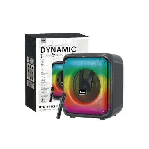 Brodu BTS-1783 RGB dynamic lighting effect Bluetooth Audio Portable heavy bass Party wireless Speaker w/ wireless mic / USB