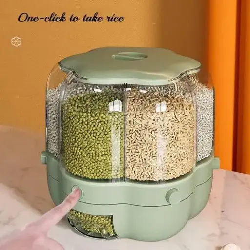 Rotating Grain Storage Container – Multi-Compartment Rice & Dry Food Dispenser | Kitchen Storage Organizer
