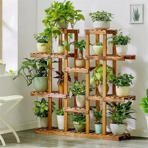 Wooden Plant Stand | Premium Quality | Garden decor Qatar|  Indoor & Majlis Décor | Ramadan Gift
