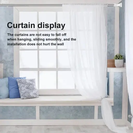 Adjustable Telescopic Extendable Curtain Rod – No Wall  Drilling Installation, Multipurpose Stainless-Steel Clothes Hanger Rod
