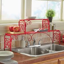 Over Sink Dish Drying Rack – 2-Tier Metal Kitchen Organizer (Red)