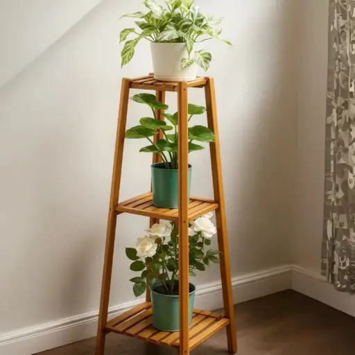 3-Tier Bamboo Plant Stand for Indoor Plants - Space-Saving Planter Shelf Rack