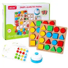 Wooden Shape Sorting & Geometry Matching Game for Kids – Color & Shape Recognition Puzzle Board | Montessori Educational Toy | 3+ Years