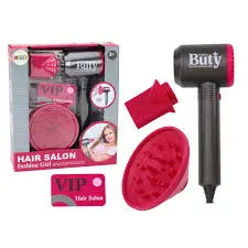 Kids Electric Hair Dryer Toy Salon Set – Realistic Blowing Pretend Play Beauty Kit | Girls Role Play Grooming Toy with Accessories Age 3+ | Birthday Gift Idea