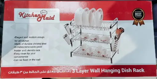 Stainless Steel 3-Tier Kitchen Utensil Dish Rack - Multipurpose Wall Mount Utensil Holder/Organizer with Plate & Cutlery Stand 