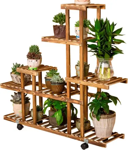 Stylish Wooden Plant Stands with wheels-Perfect for Qatar’s Balconies,Living Rooms,Gardens