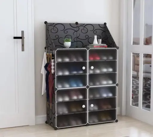 Entryway Coat Shoe Rack |Multilayer,Dustproof Shoes Cabinet with 4 Doors DIY Shoe Rack