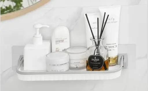 Folding Wall Storage Shelf, No Drilling Shower Shelf - Self Adhesive Shower Basket - Plastic Bathroom Shelf - Wall Shelf for Bathroom and Kitchen