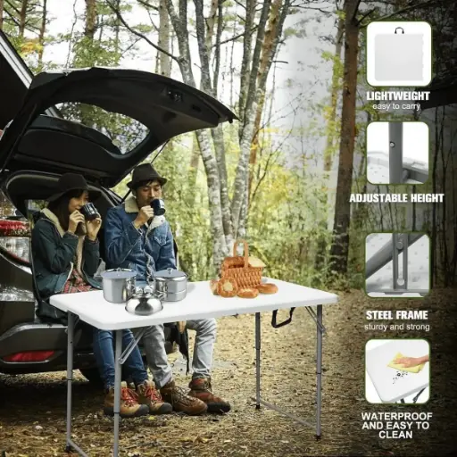 Multi-purpose Foldable Table, Outdoor Indoor Height Adjustable Portable Table, Dining Camping Work Table