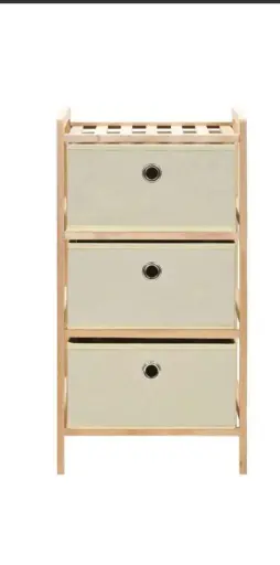 Storage Rack With 3 Fabric Baskets Cedar Wood Beige Dressers & Chests Of Drawers,Wardrobe Organiser,Stackable Storage Drawers