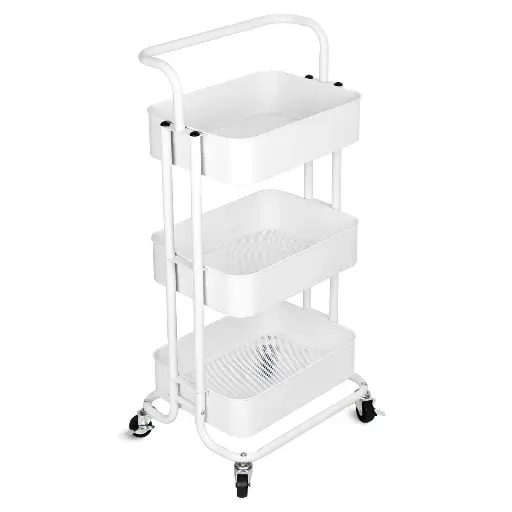 3-Tier Trolley Cart Organizer - Stackable Basket Rack for Kitchen and Pantry Storage