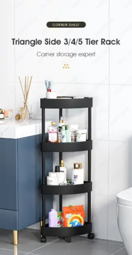 Corner Storage Rack, 4-Tier Cosmetic Kitchen Bathroom Shelf Organizer