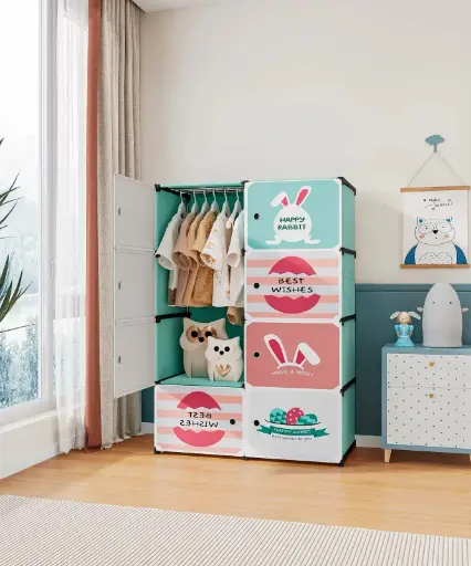 New Cartoon Plastic Children's Wardrobe Foldable Baby Cabinet Storage Cloth blanket Wardrobe With Magnetic Suction Door